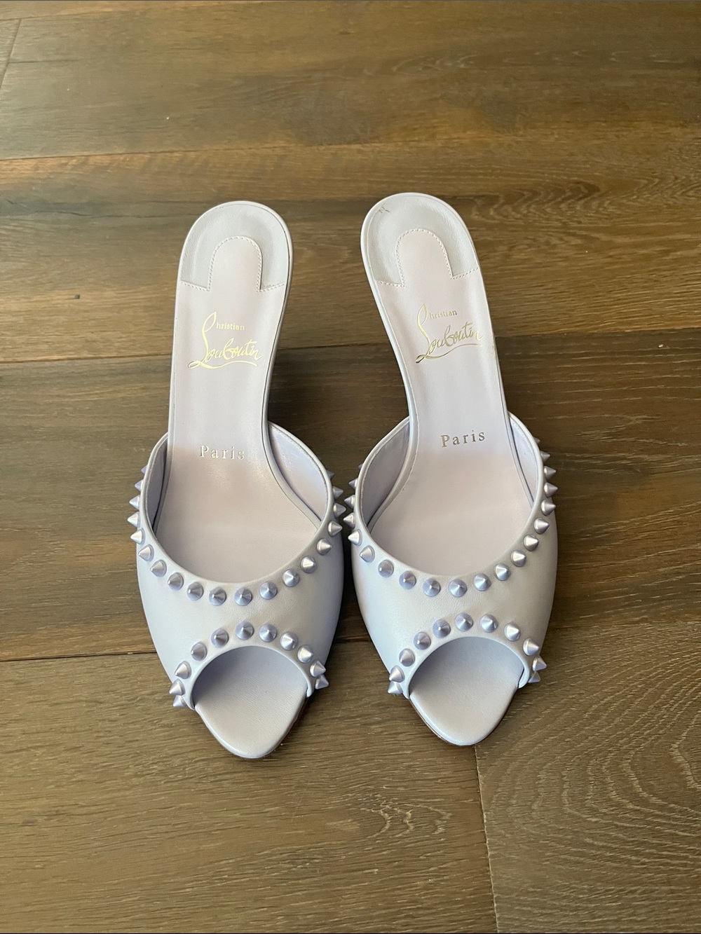 BRAND NEW Christian Louboutin Pale Lavender Studded Open-Toe Mules